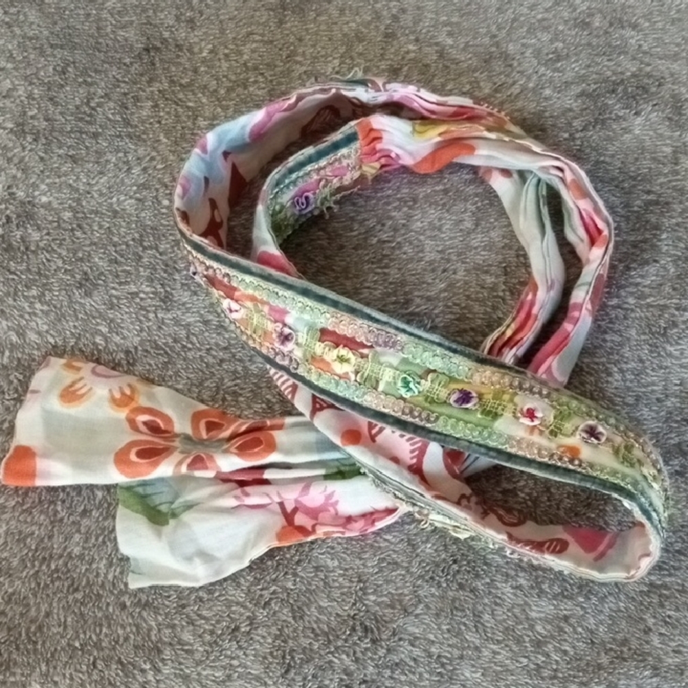 Y2K Style Linen Tie Belt Sequin And Ribbon Rosette